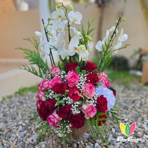 Obsequio de rosas y orquídeas